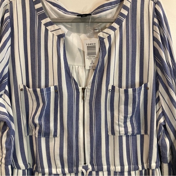 TORRID Sz 3 Blue & White Stripe Zip Front Drawstring Shirt Dress New with Tags - Picture 15 of 15